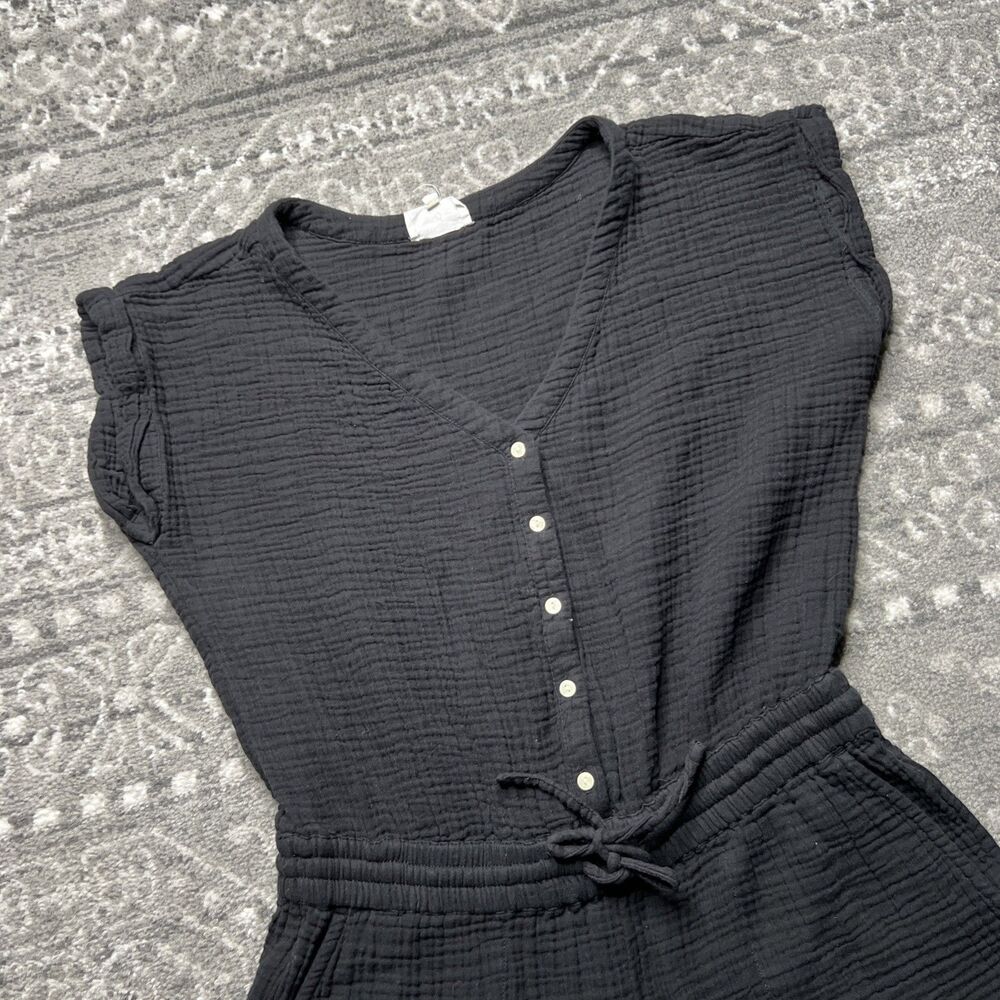 Lou & Grey Cotton Gauze Short Sleeve Shorts Romper Medium Black Beach Vacation - Picture 2 of 9
